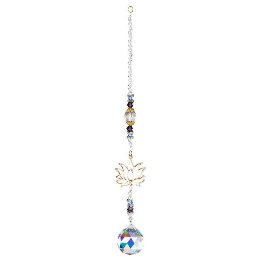 Lotus crystal suncatcher with faceted hanging crystal, fair trade by Benjamin International