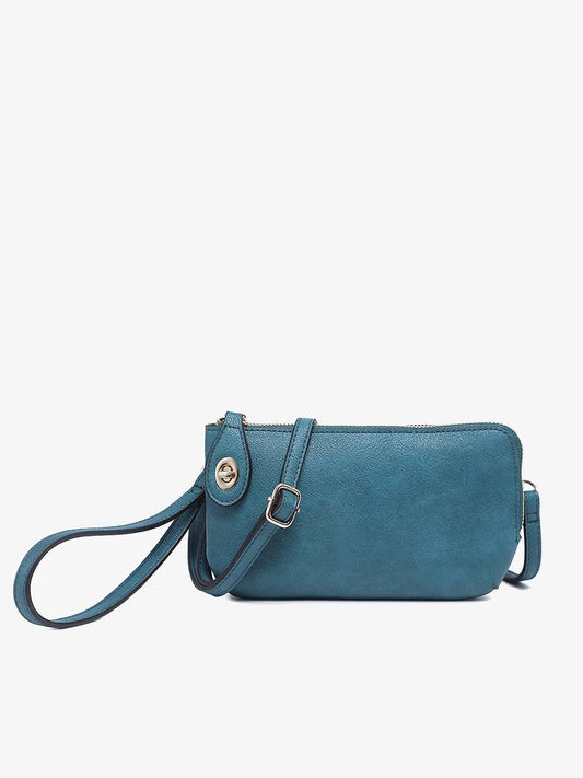 Kendall Twist-Lock Crossbody Wristlet - Peacock, vegan leather