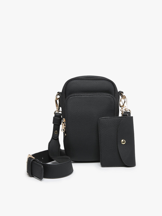 Parker 3-Compartment Crossbody with Pouch - Black, vegan leather