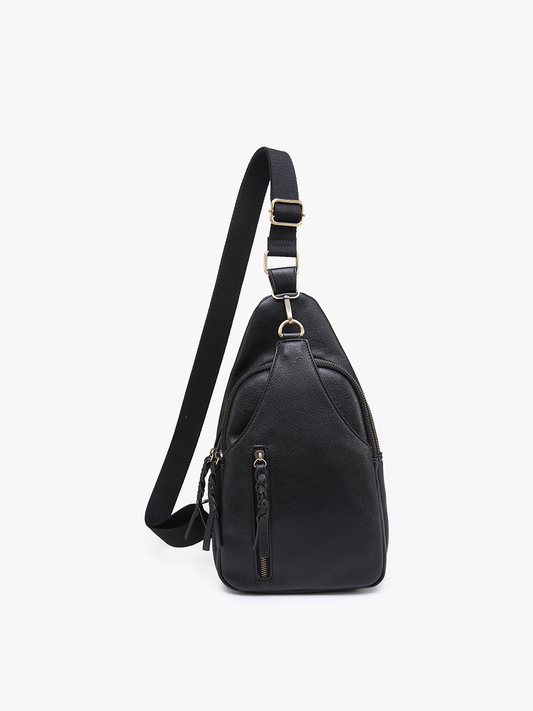 Nikki Dual-Compartment Crossbody Sling Bag - Black, vegan leather