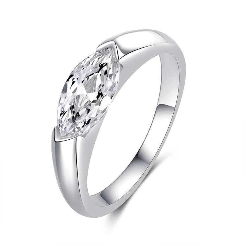 Marquise Moissanite Ring - Sterling Silver, Size 8