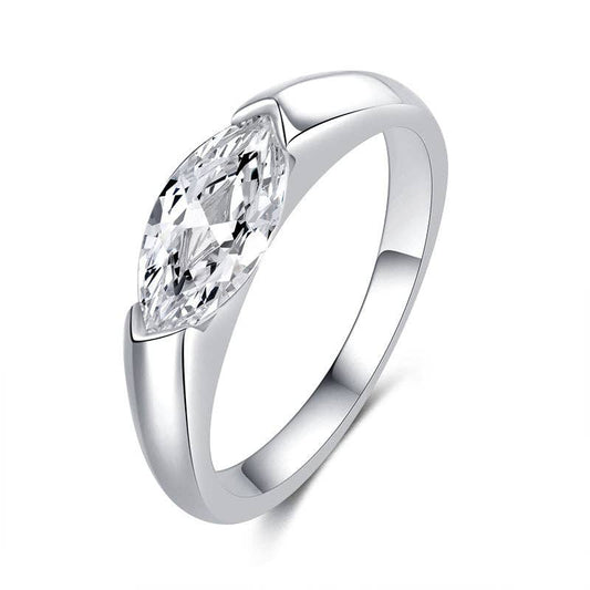 Marquise Moissanite Ring - Sterling Silver, Size 8