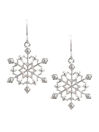 Matte silver snowflake star dangle earrings