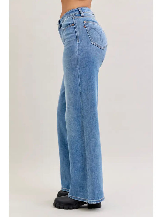 Judy Blue Mid Rise Retro Wide Leg Jeans - Medium Wash, photo 2 of 3