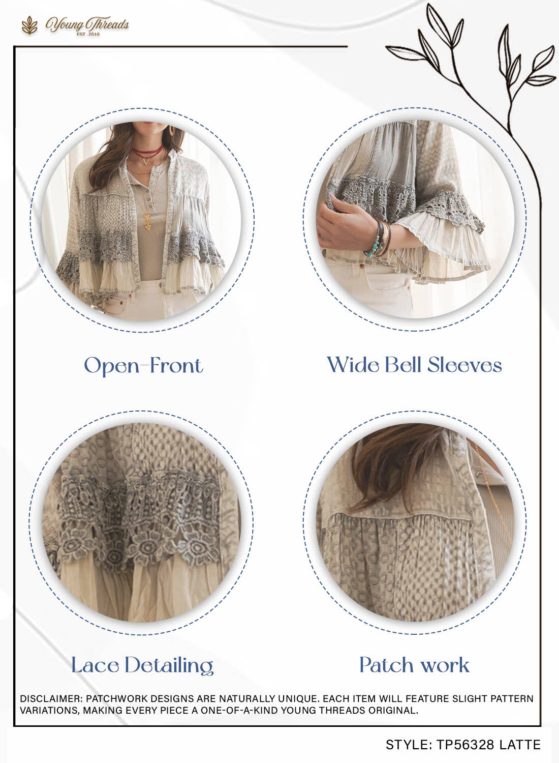 Mineral Wash Tiered Crochet Lace Open-Front Shrug - Latte, photo 8 of 9