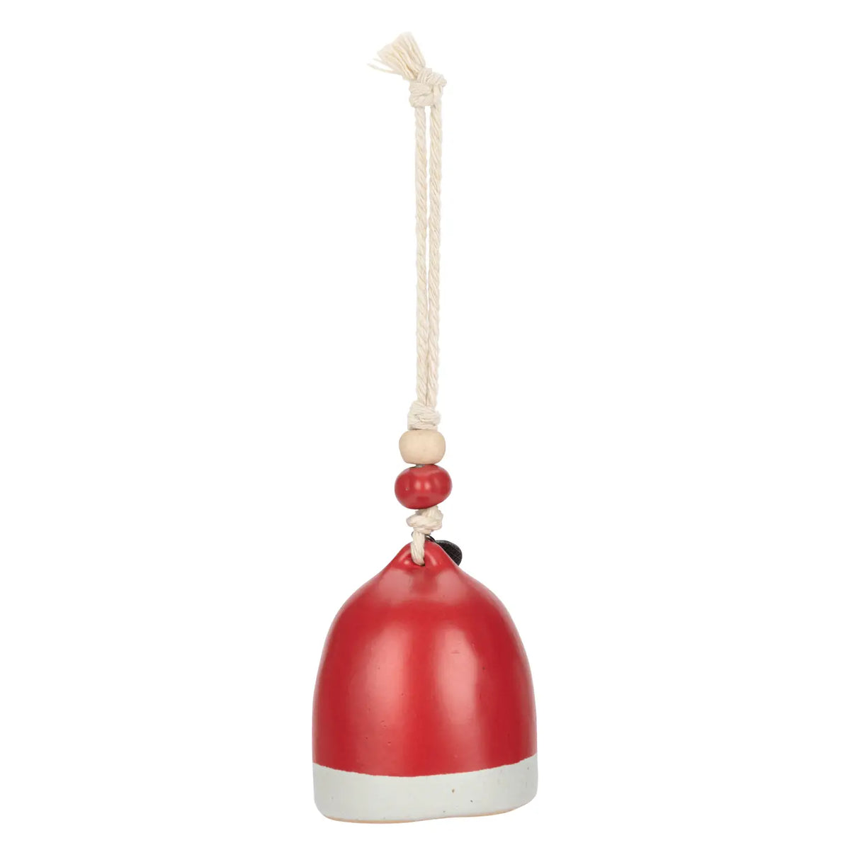 Side view of the red and white Mini Inspired Holiday Bell Believe