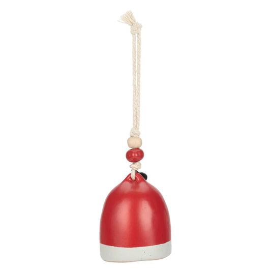 Side view of the red and white Mini Inspired Holiday Bell Believe