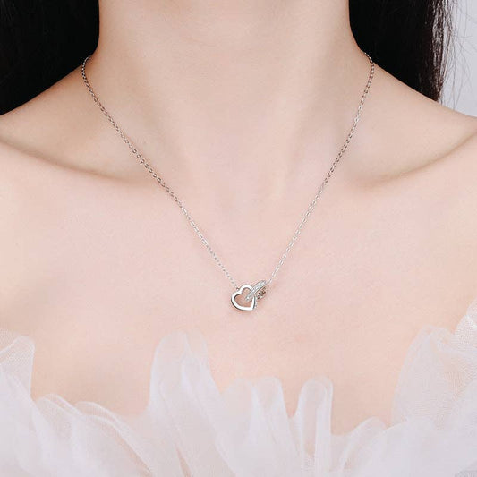 Moissanite Interlocking Heart Necklace - Sterling Silver, photo 2 of 3