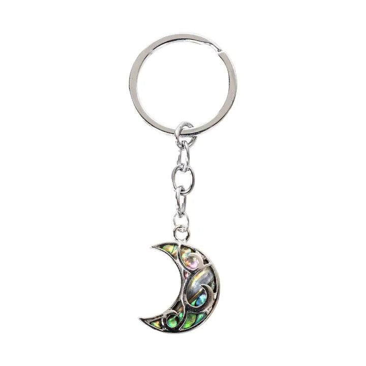Moon-shaped abalone shell keychain