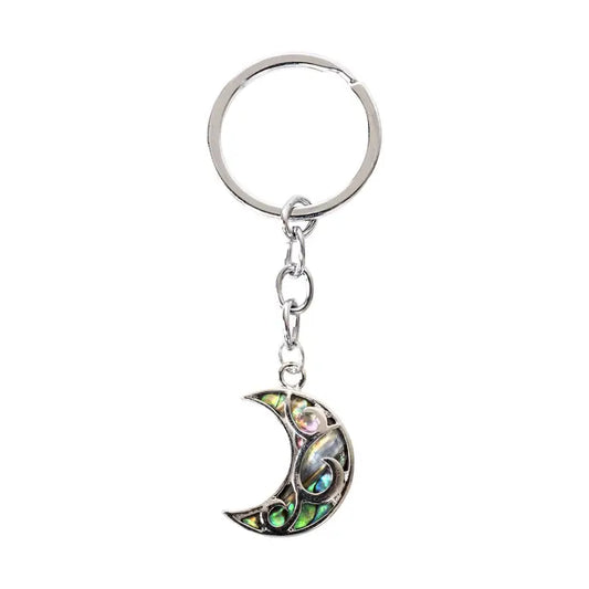Moon-shaped abalone shell keychain