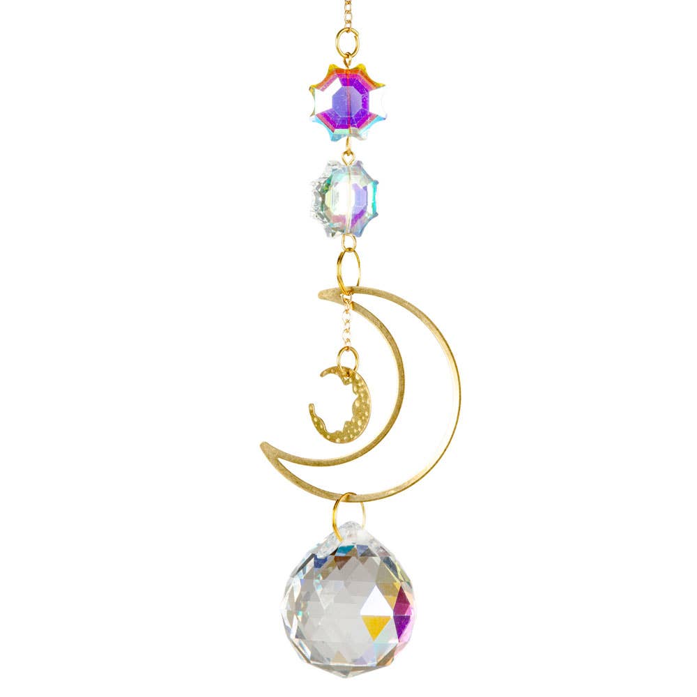 Moon crystal suncatcher, 10 inches long, with faceted hanging crystal, photo 2 of 2