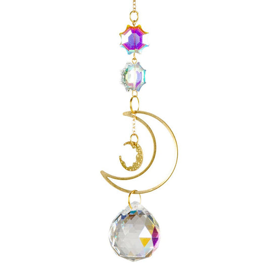 Moon crystal suncatcher, 10 inches long, with faceted hanging crystal, photo 2 of 2