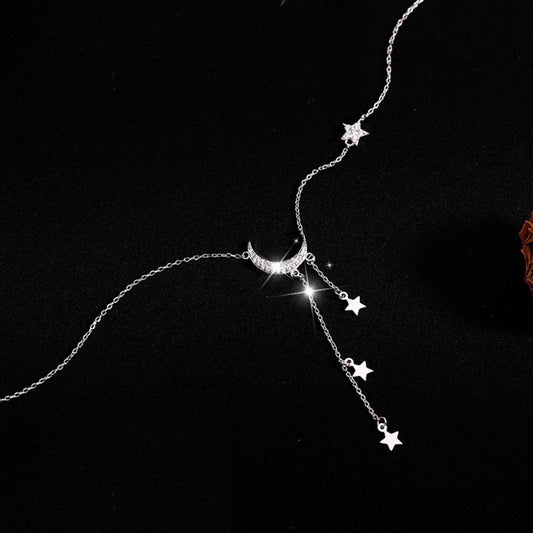 Moon & Star Layered Tassel Necklace - Sterling Silver, photo 2 of 6