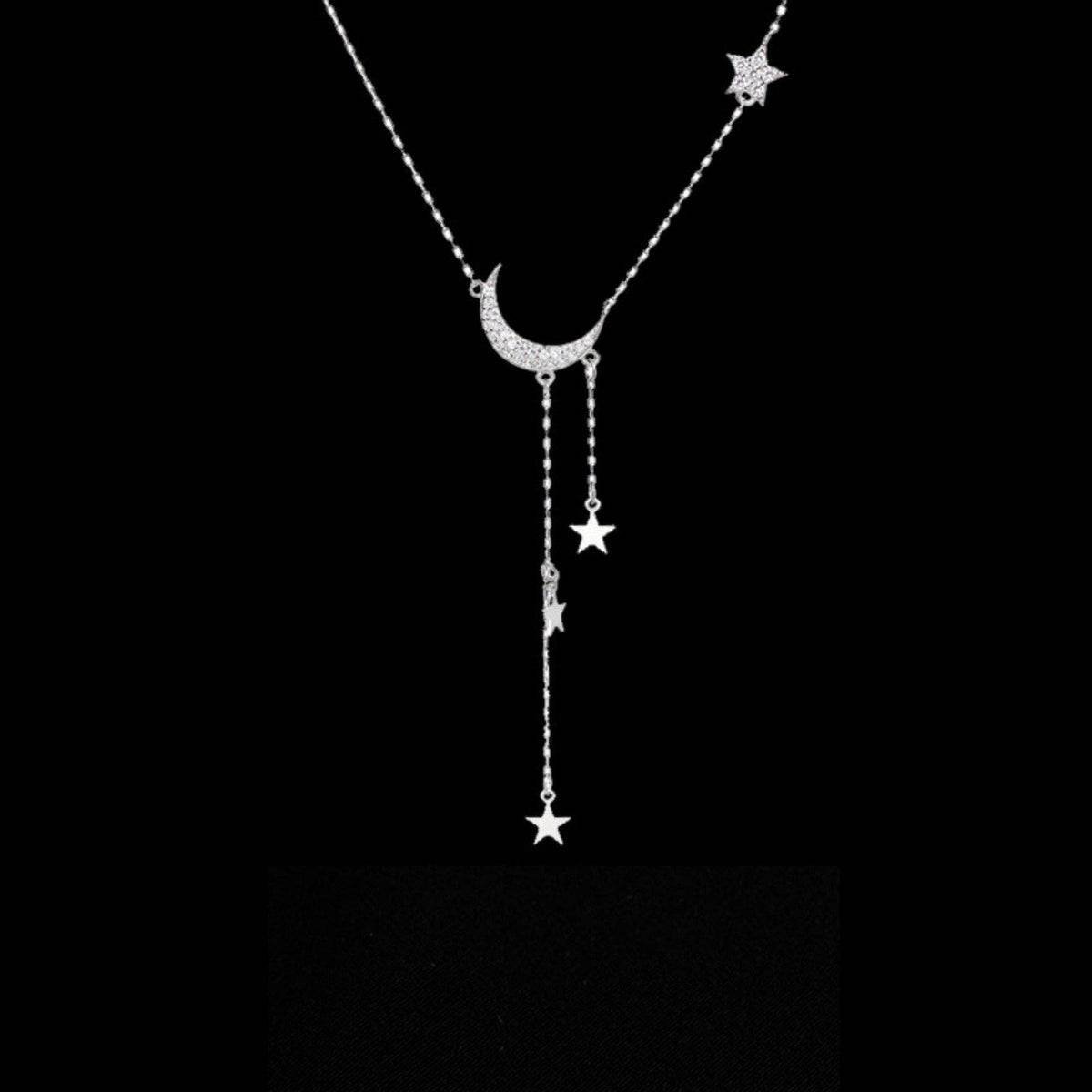 Moon & Star Layered Tassel Necklace - Sterling Silver, photo 5 of 6