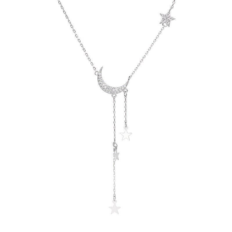 Moon & Star Layered Tassel Necklace - Sterling Silver, photo 6 of 6