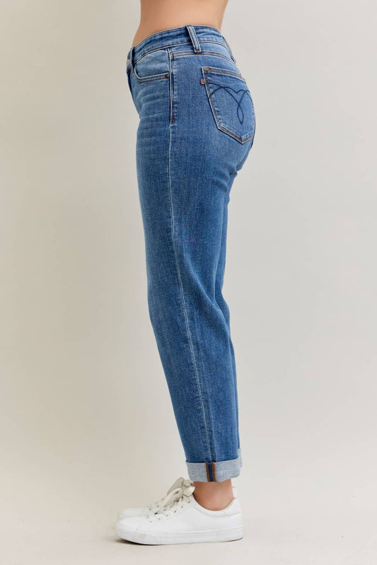 Judy Blue Mid Rise Classic Cuffed Boyfriend Jeans, photo 2 of 7