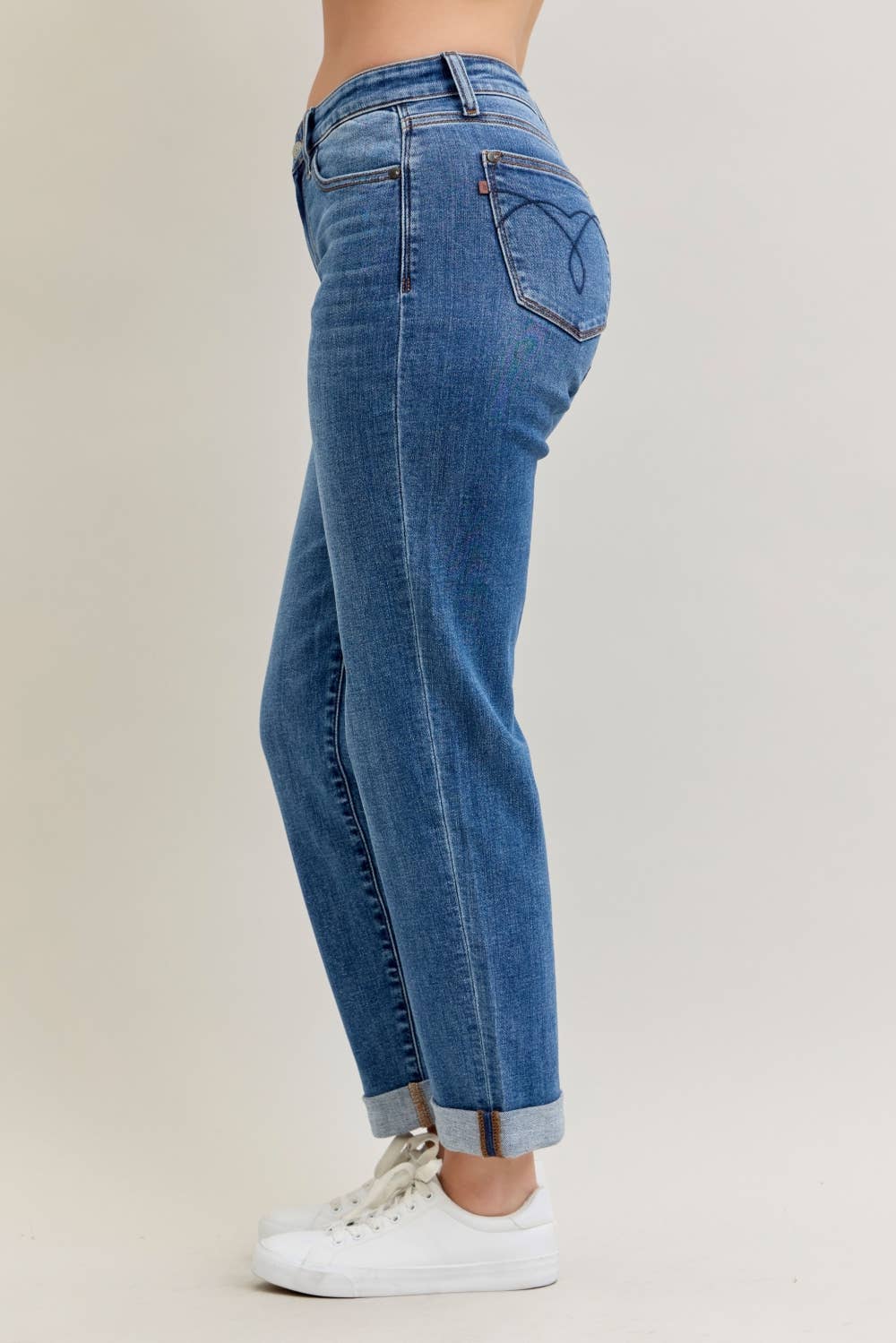 Judy Blue Mid Rise Classic Cuffed Boyfriend Jeans, photo 3 of 7