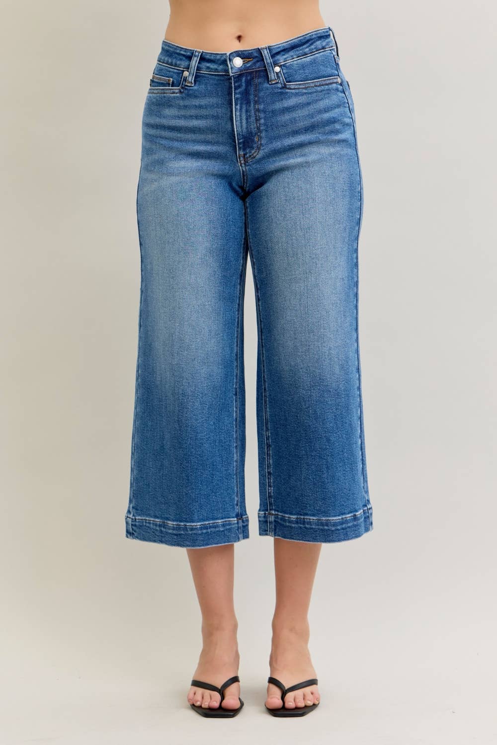 Judy Blue Mid Rise Wide Crop Jeans - Vintage Pockets & Wide Hem
