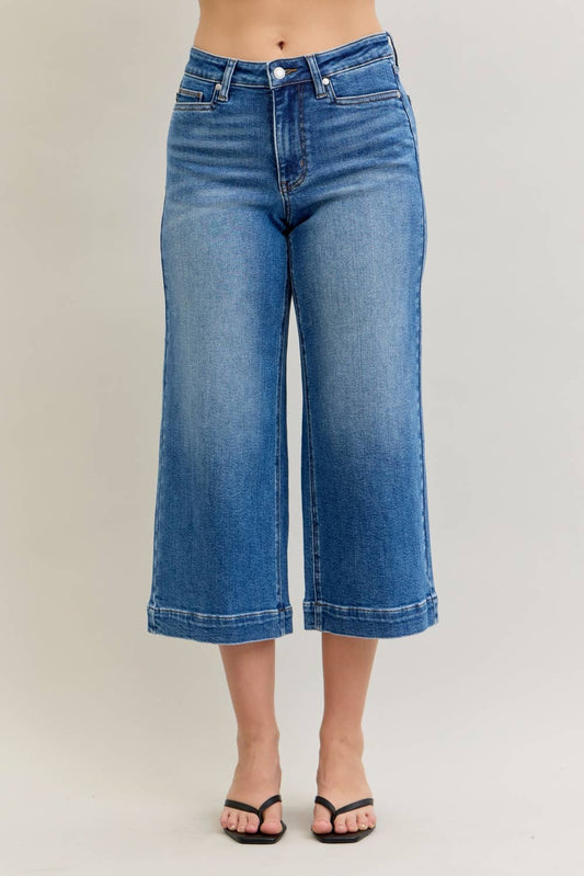 Judy Blue Mid Rise Wide Crop Jeans - Vintage Pockets & Wide Hem