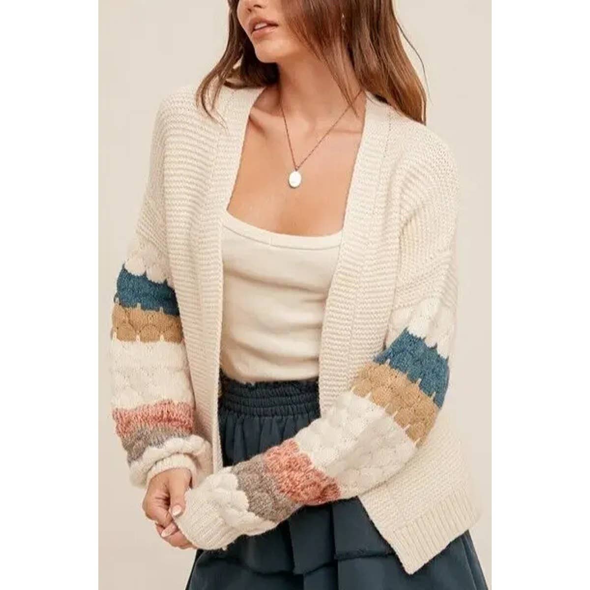 Open Front Crochet-Sleeve Striped Cardigan, photo 2 of 5