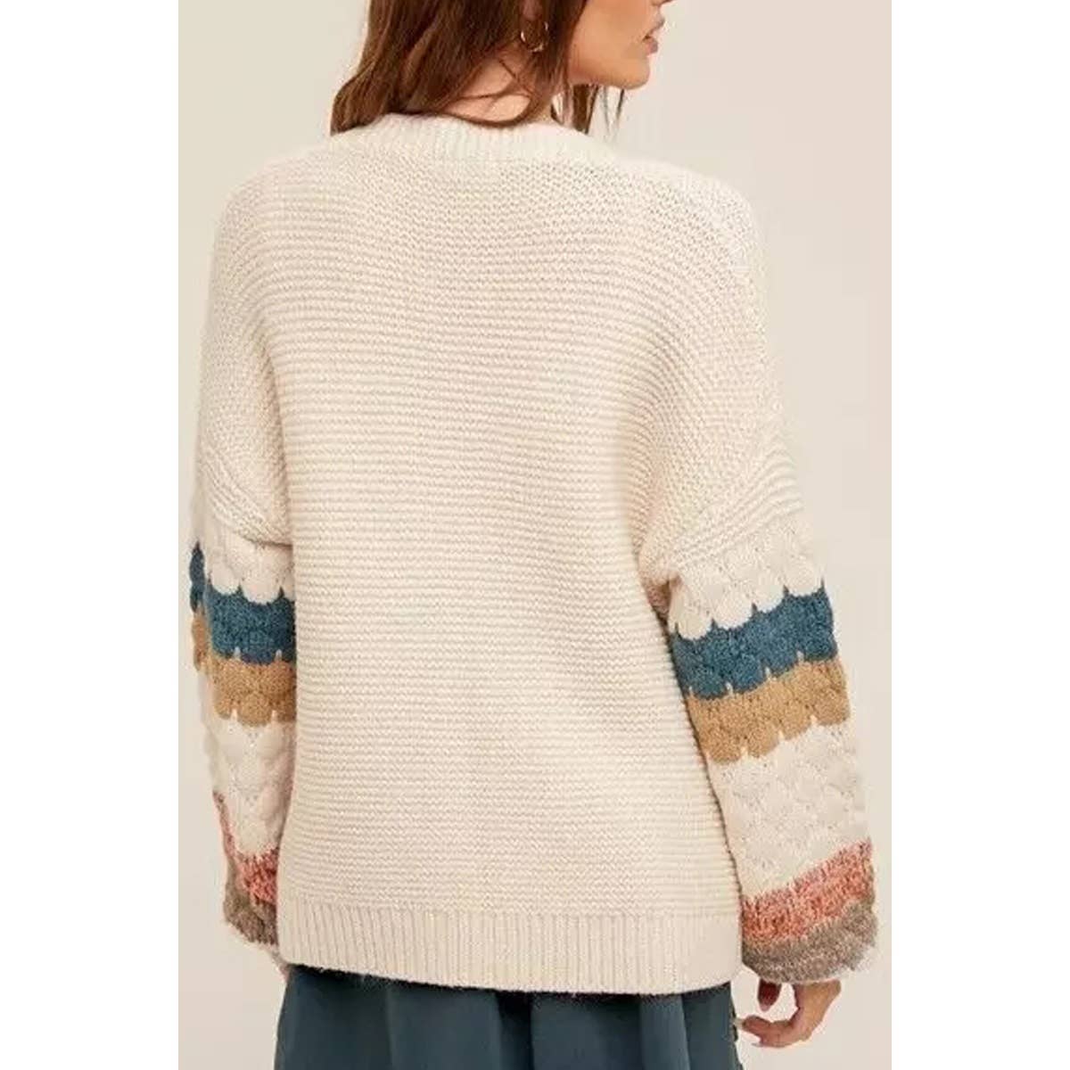 Open Front Crochet-Sleeve Striped Cardigan, photo 3 of 5