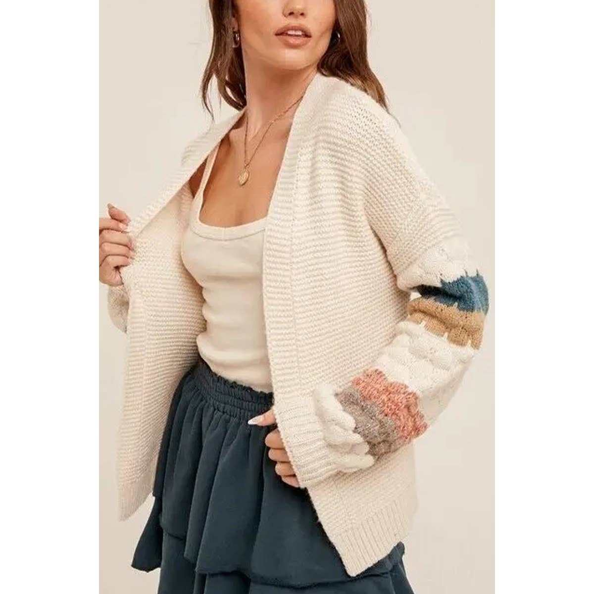 Open Front Crochet-Sleeve Striped Cardigan, photo 4 of 5