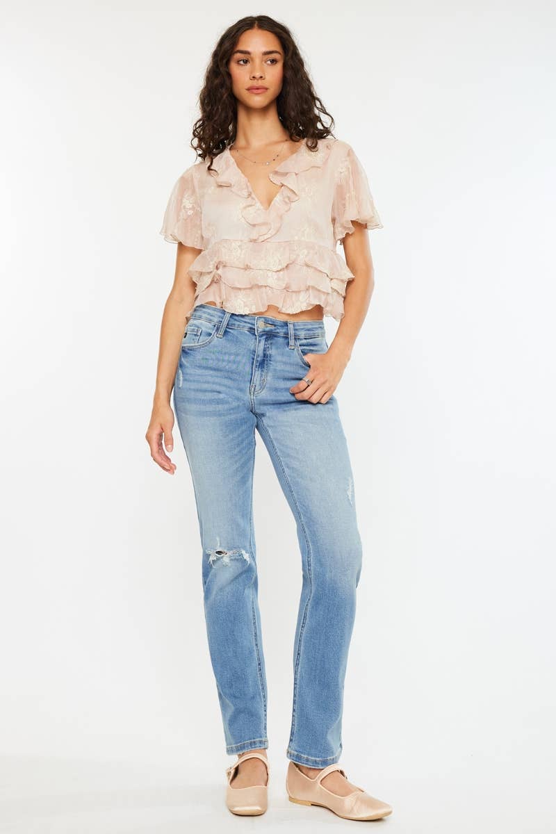 Kan Can High Rise Slim Straight Jeans - Medium Wash, photo 1 of 7