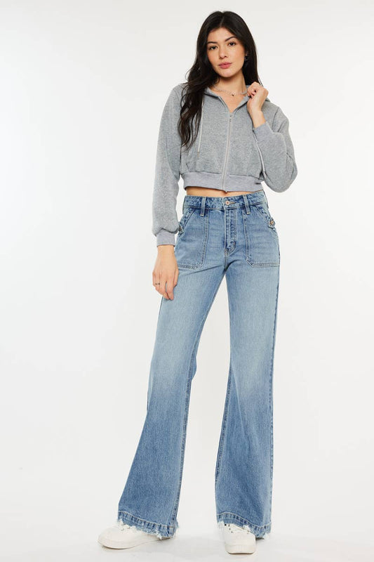 High Rise Wide Flare Jeans - Medium Wash, photo 1 of 9