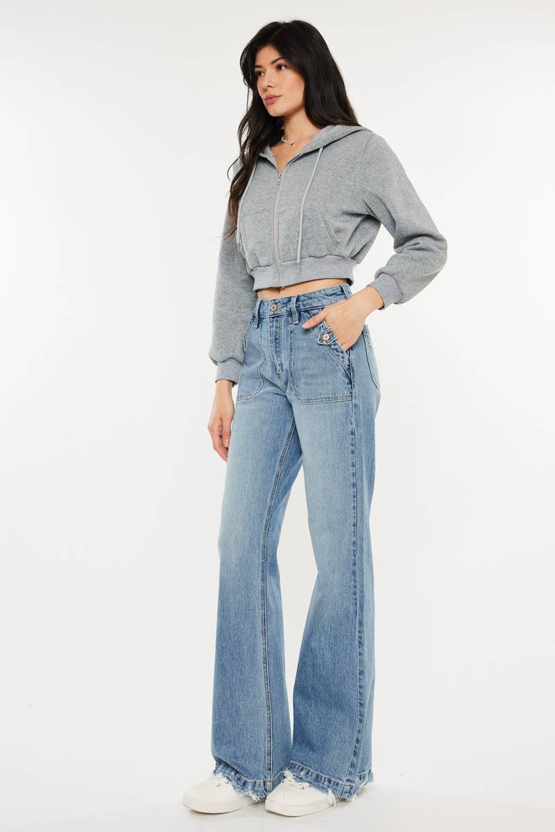 High Rise Wide Flare Jeans - Medium Wash, photo 4 of 9