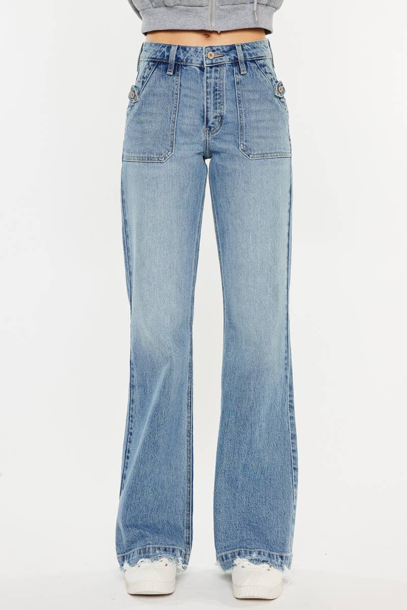 High Rise Wide Flare Jeans - Medium Wash, photo 7 of 9