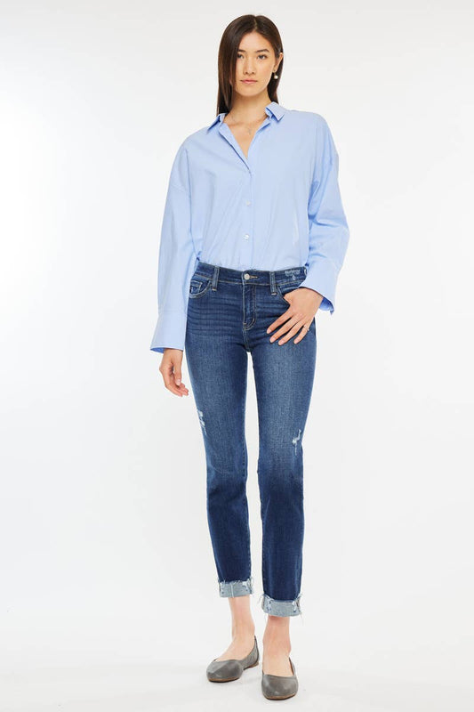 Kan Can Mid Rise Slim Straight Cuffed Jeans - Dark Wash, photo 1 of 5