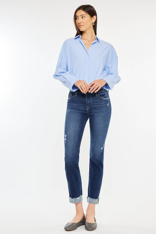 Kan Can Mid Rise Slim Straight Cuffed Jeans - Dark Wash, photo 2 of 5