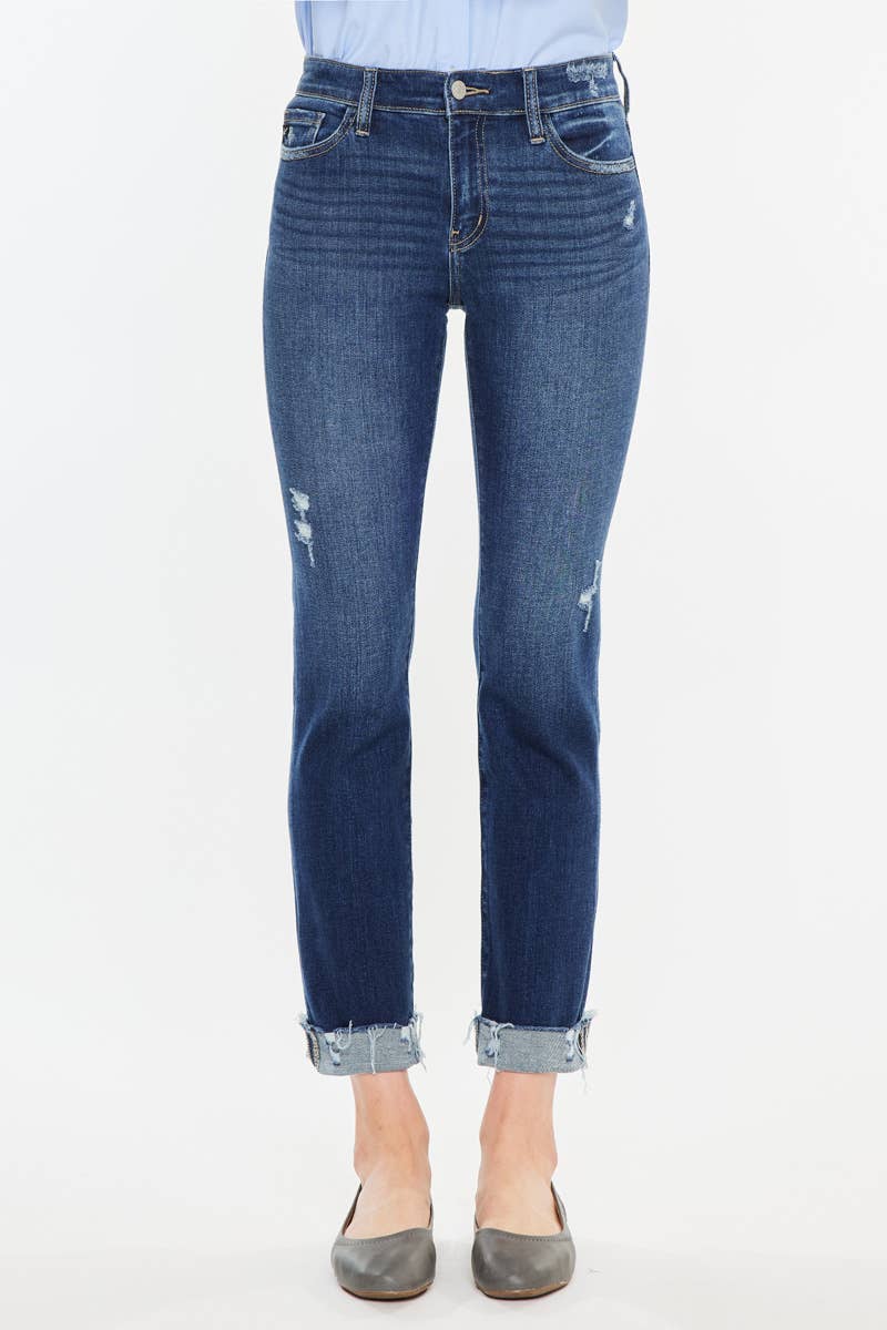 Kan Can Mid Rise Slim Straight Cuffed Jeans - Dark Wash, photo 3 of 5
