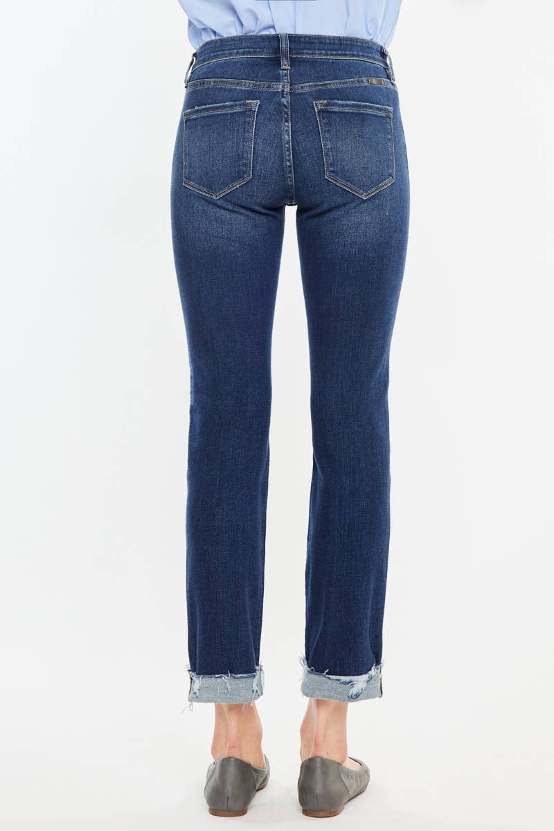 Kan Can Mid Rise Slim Straight Cuffed Jeans - Dark Wash, photo 4 of 5