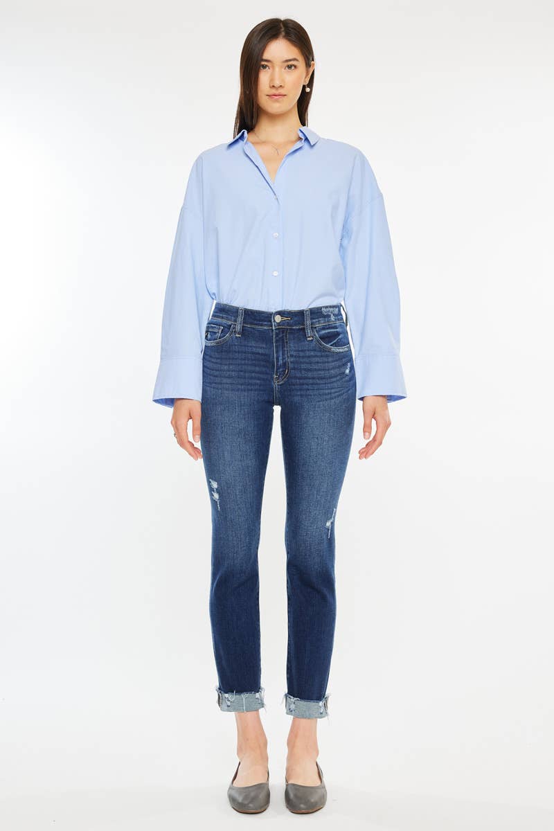 Kan Can Mid Rise Slim Straight Cuffed Jeans - Dark Wash, photo 5 of 5