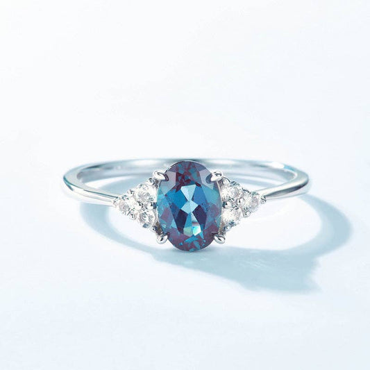 Oval Alexandrite Ring - Sterling Silver, Size 8