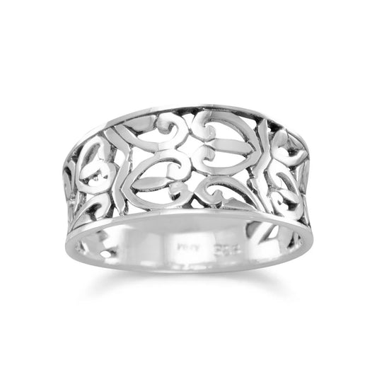 Oxidized Heart Design Sterling Silver Ring - Size 8