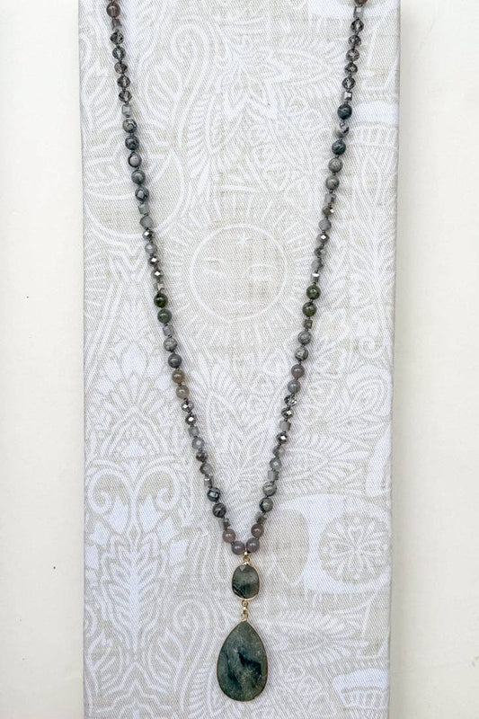 Paloma Long Beaded Necklace with Stone Pendant, photo 2 of 4