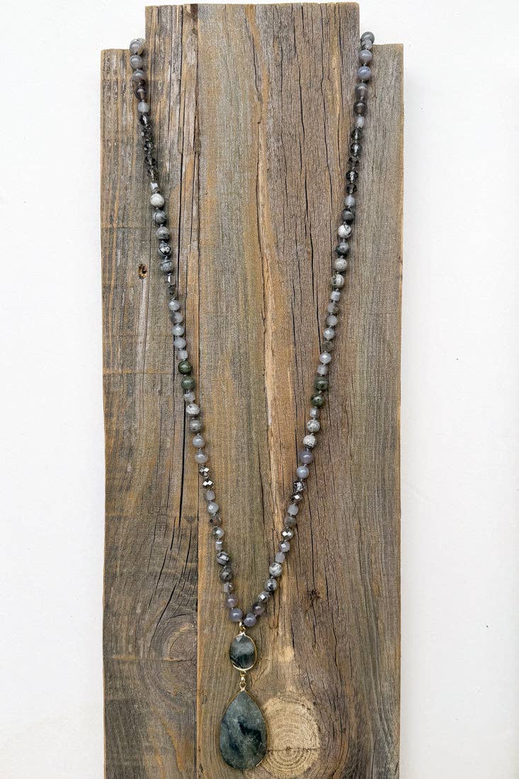 Paloma Long Beaded Necklace with Stone Pendant, photo 3 of 4