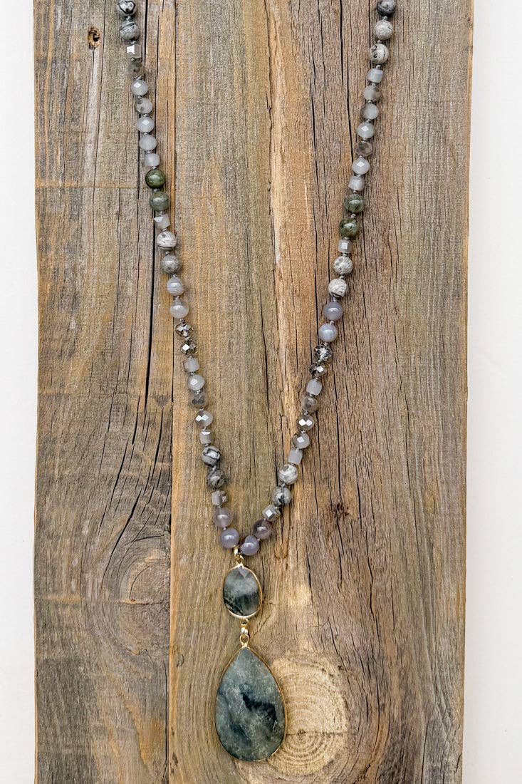 Paloma Long Beaded Necklace with Stone Pendant, photo 4 of 4