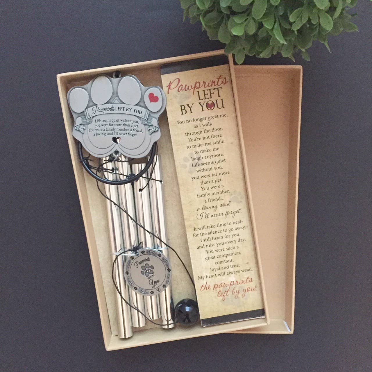 "Pawprints Left By You" Pet Memorial Windchime - cast metal