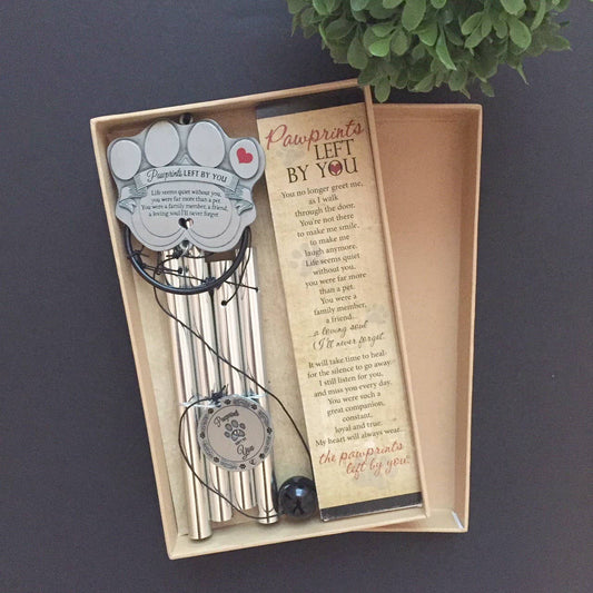 "Pawprints Left By You" Pet Memorial Windchime - cast metal