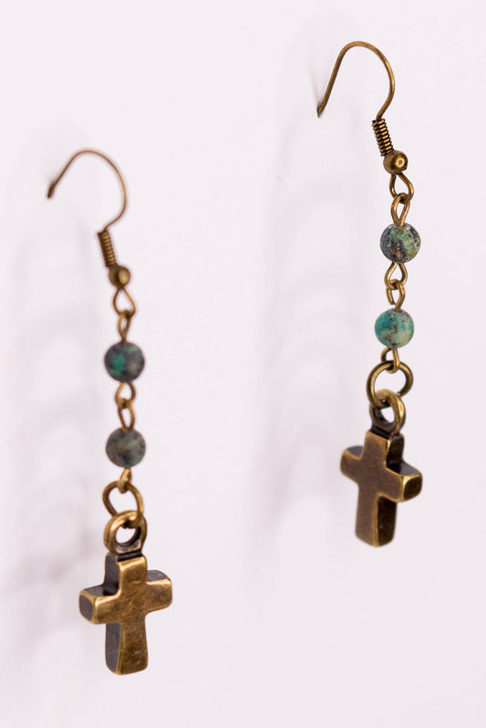 Phoebe Beaded Fishhook Earrings - African Turquoise, photo 2 of 3