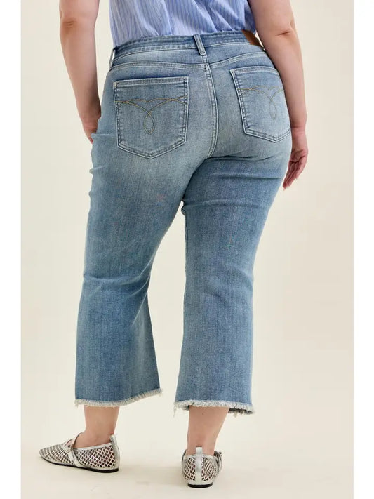Judy Blue Mid Rise Kick Flare Jeans - Frayed Hem (Plus Size), photo 2 of 3