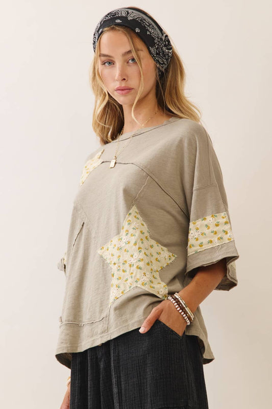 Relaxed-Fit Cotton Top with Contrast Trim - Smokey Grey (Plus Size), photo 2 of 6