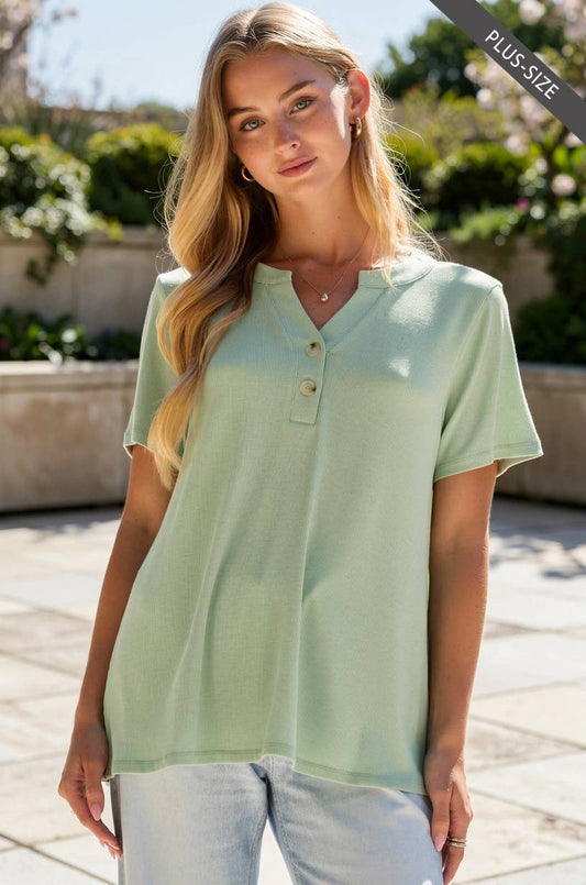 Baby Ribbed Boyfriend Knit Top - Mint (Plus Size), photo 2 of 3