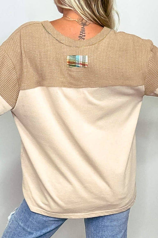 Plus Size Plaid Patchwork Henley Top, photo 2 of 5