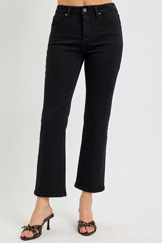 Tummy Control High Rise Crop Straight Jeans - Black (Plus Size)