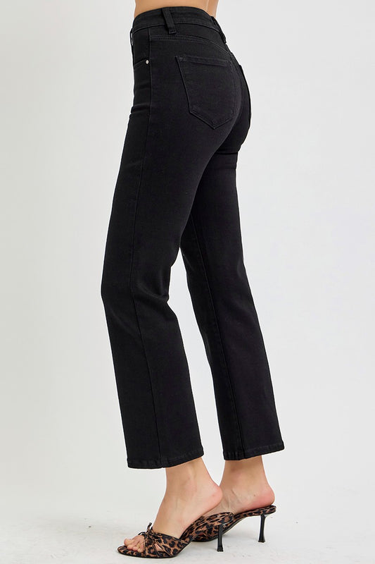 Tummy Control High Rise Crop Straight Jeans - Black (Plus Size), photo 2 of 3