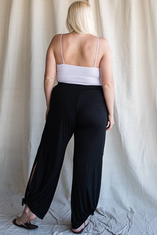 Side Slit Ankle Tie Pants - Black (Plus Size), 95% rayon, 5% spandex, photo 3 of 4